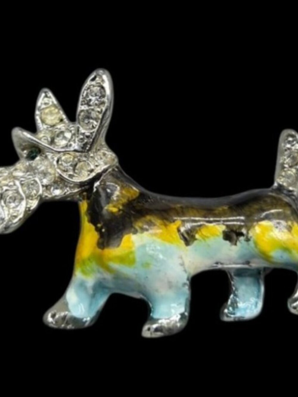 Vtg Scottie Dog Brooch Multi-Color Enamel Rhinestone Scottish Terrier Drop Glaze - Picture 4 of 7